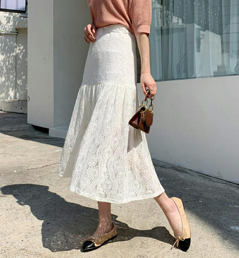 フレアレーススカート・全3色・t58576 レディース 【sk】【スカート ロング丈 ロング レース シースルー フレア 無地 