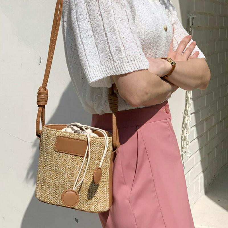 巾着コントラストバッグ・全3色・n58590 レディース 【bag】【バッグ 鞄 ショルダーバッグ カゴ 巾着 ミニ コントラス
