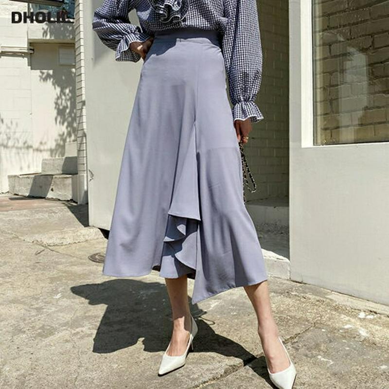 ラッフルロングスカート・全3色・t58577 レディース 【sk】【スカート ロング丈 ロング アンバランス 無地 ラッフル き