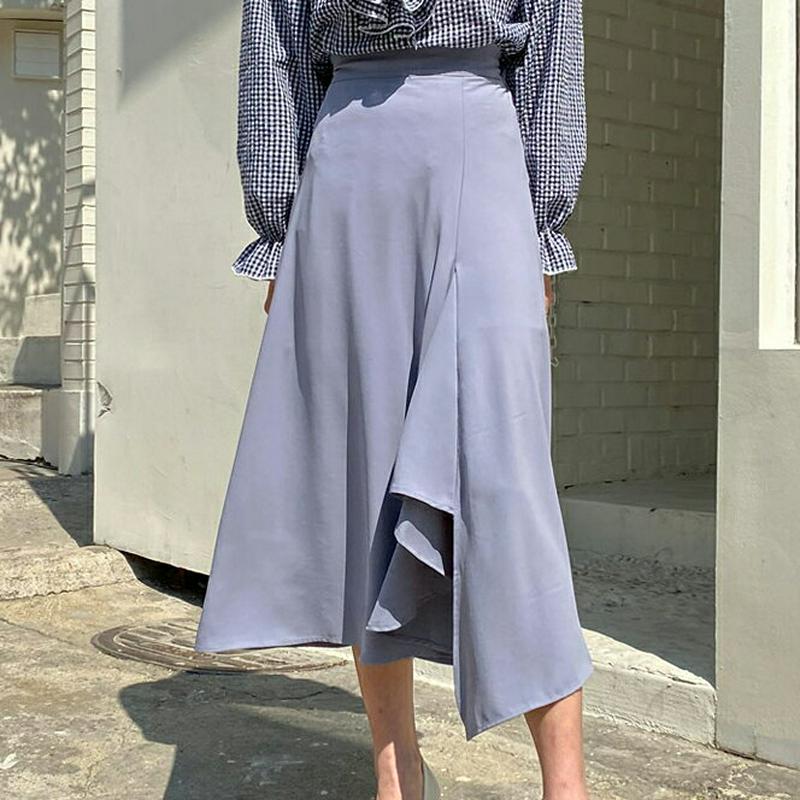 ラッフルロングスカート・全3色・t58577 レディース 【sk】【スカート ロング丈 ロング アンバランス 無地 ラッフル き