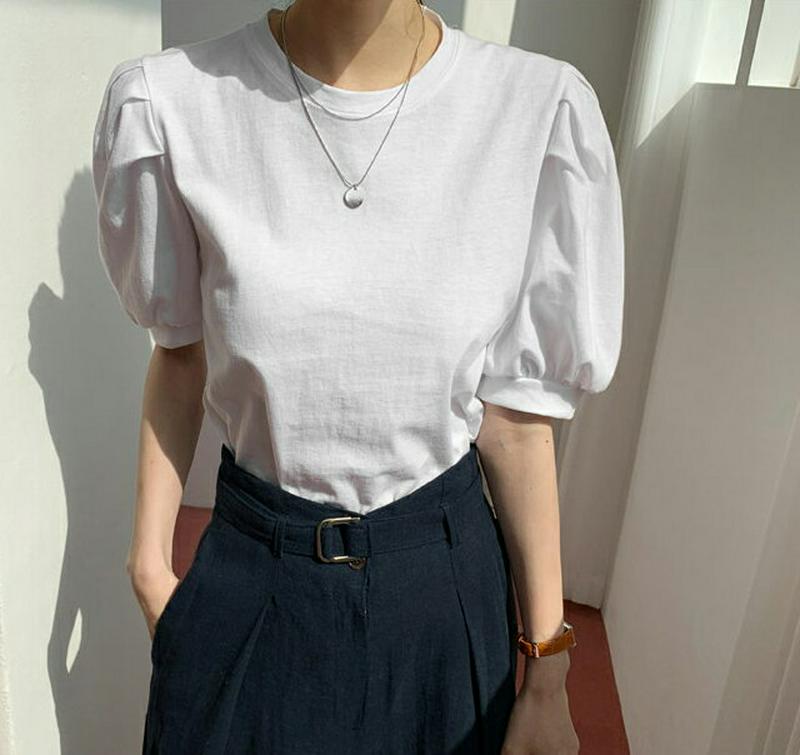 パフスリーブTシャツ・全4色・t61586 レディース【tops】【トップス Tシャツ 半そで 半袖 ハーフスリーブ パフスリー