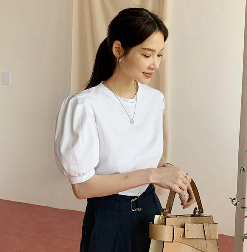 パフスリーブTシャツ・全4色・t61586 レディース【tops】【トップス Tシャツ 半そで 半袖 ハーフスリーブ パフスリー