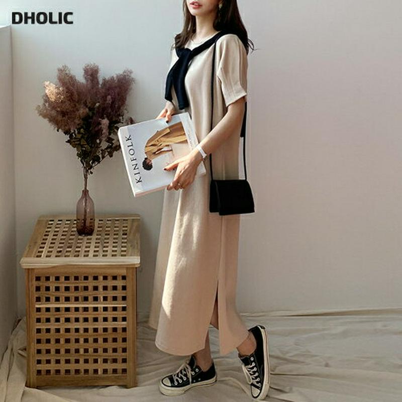 タックスリットワンピース・全3色・b61605 レディース【ops】【ワンピース ロング ロングワンピース 半袖 半そで ハーフ