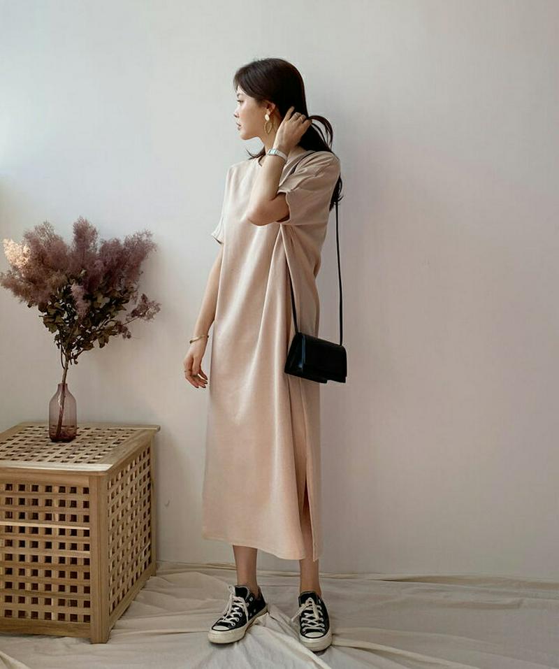 タックスリットワンピース・全3色・b61605 レディース【ops】【ワンピース ロング ロングワンピース 半袖 半そで ハーフ