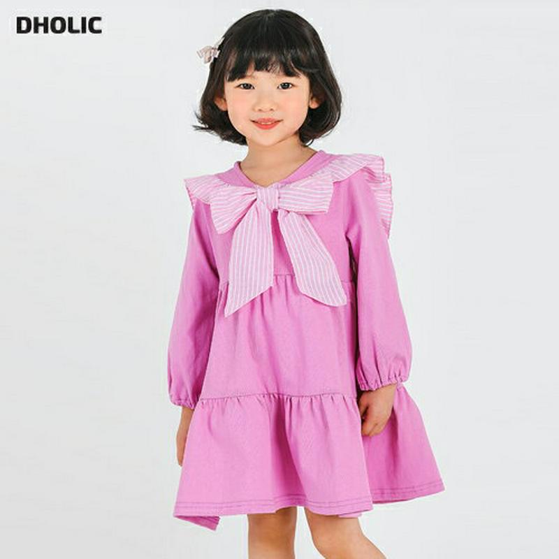 ストライプリボンティアードワンピース・p000442 キッズ【3~8才】【ops】【ワンピース ミディ丈 ミディアム ひざ上 長袖 リボン りぼん ストライプ ティアード 可愛い かわいい 女の子 ガーリー 子供 こども 子供服 こども服】【KIDS】