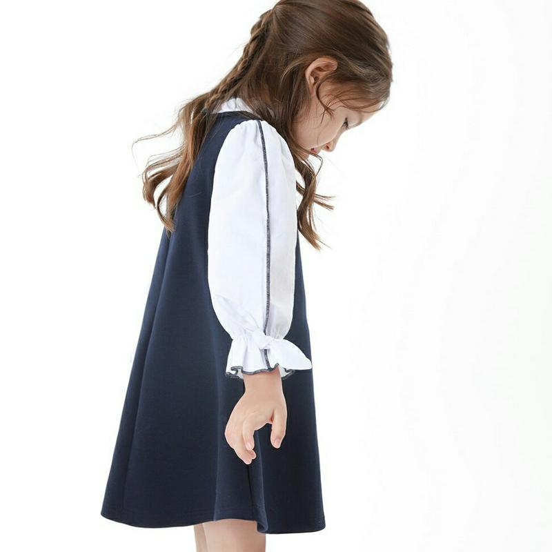 ステッチライン切替ワンピース・p000427 キッズ【3~8才】【ops】【ワンピース ミディ丈 ミディワンピース 長袖 ステッチ レイヤード風 フリル フリルネック ガーリー 可愛い かわいい 女の子 子供 こども 子供服 こども服】【KIDS】