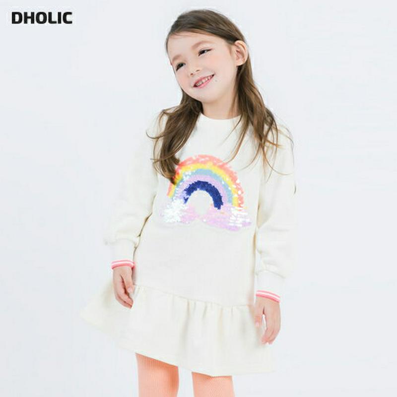 レインボースパンコールワンピース・p000441 キッズ【3~8才】【ops】【ワンピース 長袖 ミニワンピース ショート丈 ひざ上 虹 レインボー にじ スパンコール 可愛い かわいい 女の子 子供 こども 子供服 こども服】【KIDS】