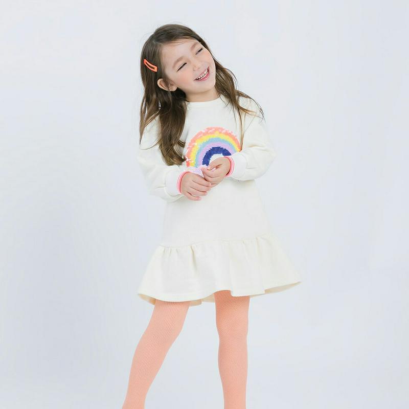 レインボースパンコールワンピース・p000441 キッズ【3~8才】【ops】【ワンピース 長袖 ミニワンピース ショート丈 ひざ上 虹 レインボー にじ スパンコール 可愛い かわいい 女の子 子供 こども 子供服 こども服】【KIDS】