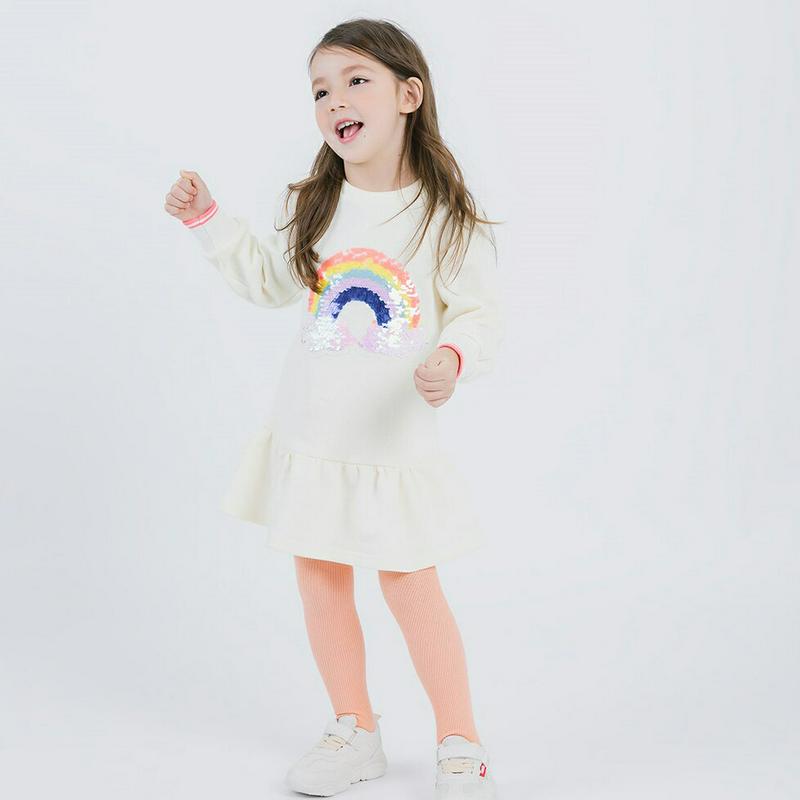 レインボースパンコールワンピース・p000441 キッズ【3~8才】【ops】【ワンピース 長袖 ミニワンピース ショート丈 ひざ上 虹 レインボー にじ スパンコール 可愛い かわいい 女の子 子供 こども 子供服 こども服】【KIDS】