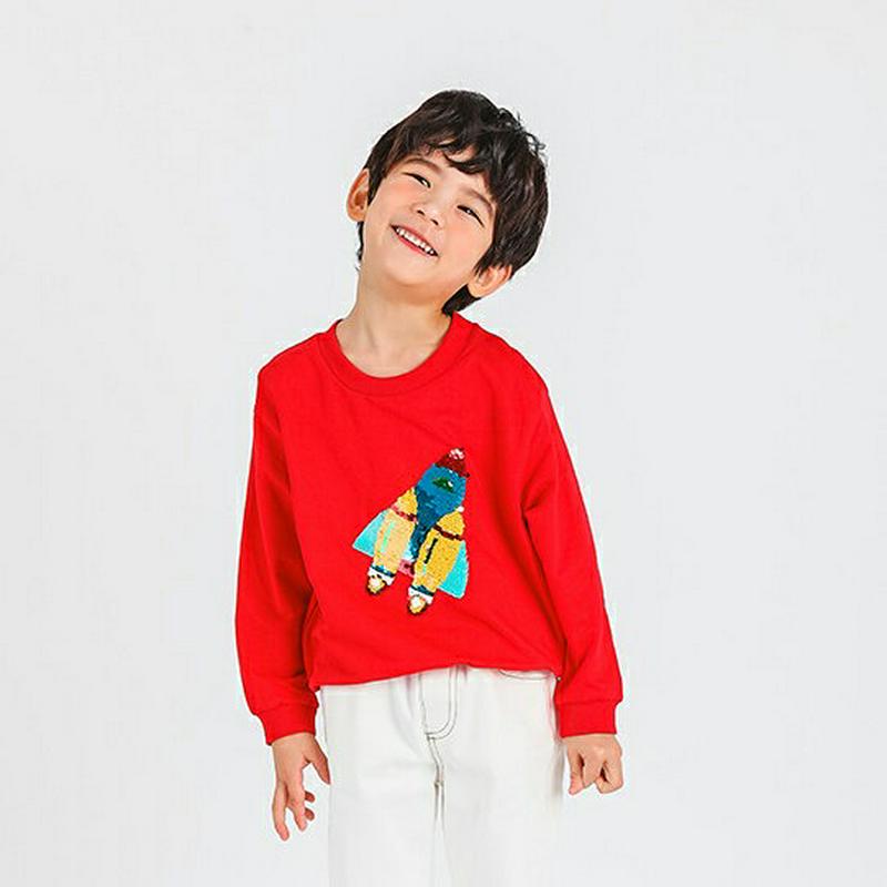 スパンコールロケットスウェット・p000445 キッズ【3~8才】【tops】【トップス スウェット トレーナー トップス スパンコール ロケット 長袖 カジュアル 可愛い かわいい 男の子 女の子 子供 こども 子供服 こども服】【KIDS】