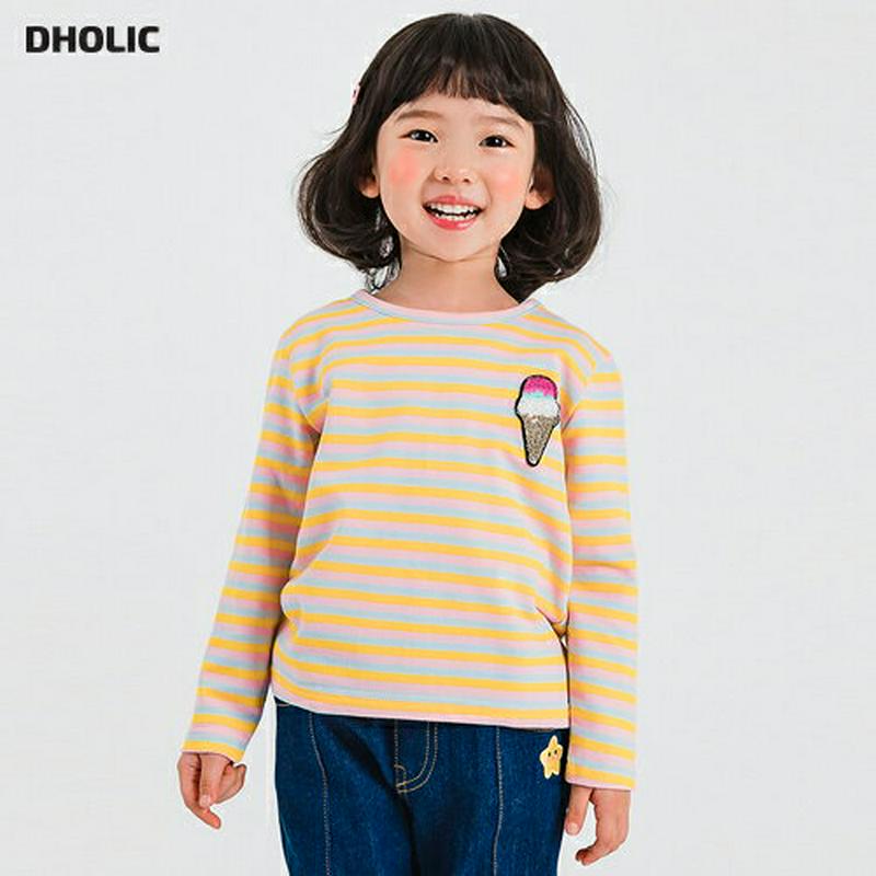 【キッズ30%OFF】2TYPEポイントボーダーTシャツ・p000425 キッズ【3~8才】【tops】【トップス Tシャツ 長袖 ボーダー 柄 アイス アイスクリーム 可愛い かわいい スパンコール 虹 レインボー マルチボーダー 女の子 男の子 子供 こども 子供服 こども服】【KIDS】