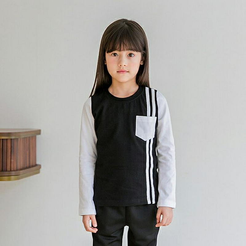 ポケットダブルラインTシャツ・p000481 キッズ【3~8才】【tops】【トップス Tシャツ 長袖 ロンT ライン ポケット カジュアル ラフ 女の子 男の子 子供 こども 子供服 こども服】【KIDS】
