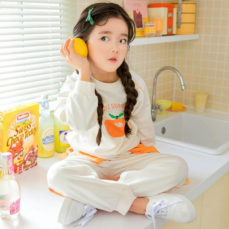 オレンジイラストスウェットSET・p000270 キッズ【3~8才】【set】【セットアップ トップス トレーナー スウェット 
