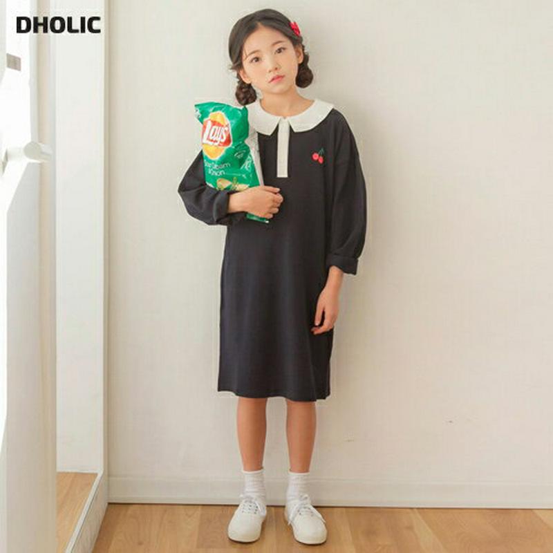 配色チェリーポイントワンピース・p000272 キッズ【3~8才】【ops】【ワンピース ミディ丈 ミディワンピース 長袖 さく