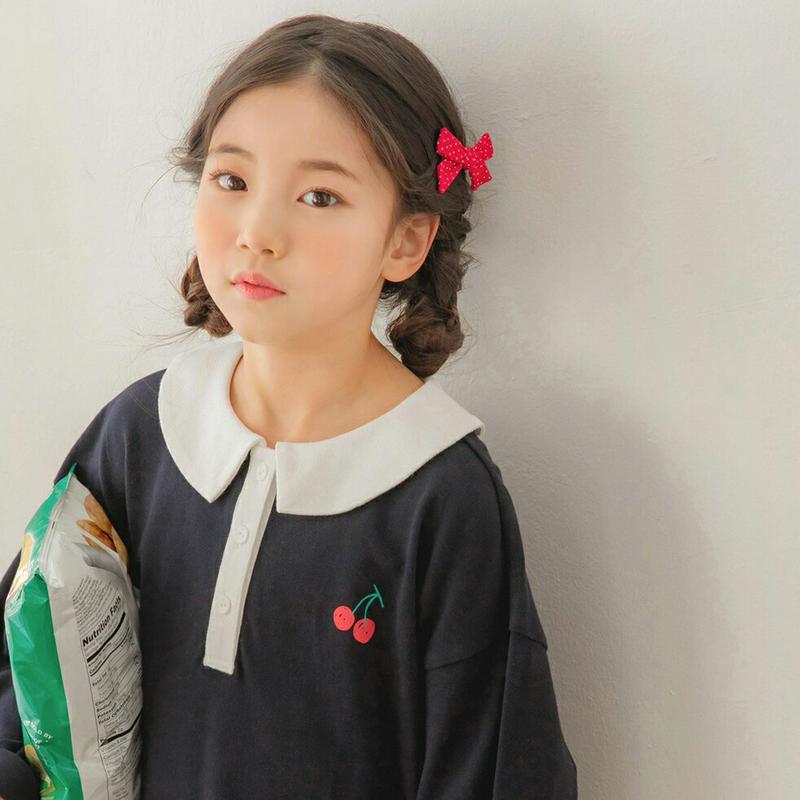 配色チェリーポイントワンピース・p000272 キッズ【3~8才】【ops】【ワンピース ミディ丈 ミディワンピース 長袖 さく