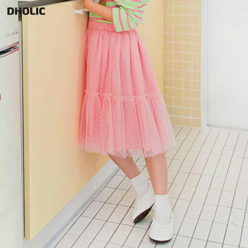 ドットチュールスカート・p000268 キッズ【3~8才】【sk】【スカート ミディ丈 ミディスカート チュールスカート チュー