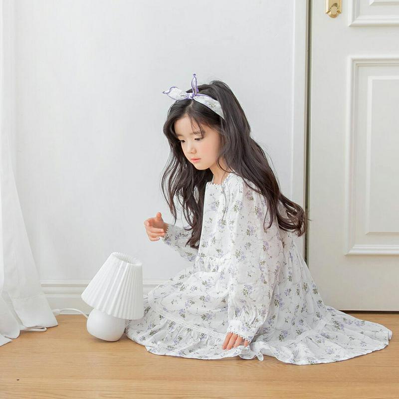 レーススクエアネック花柄ワンピース・p000389 キッズ【3~8才】【ops】【ワンピース ミディ丈 ミディワンピース 長袖 