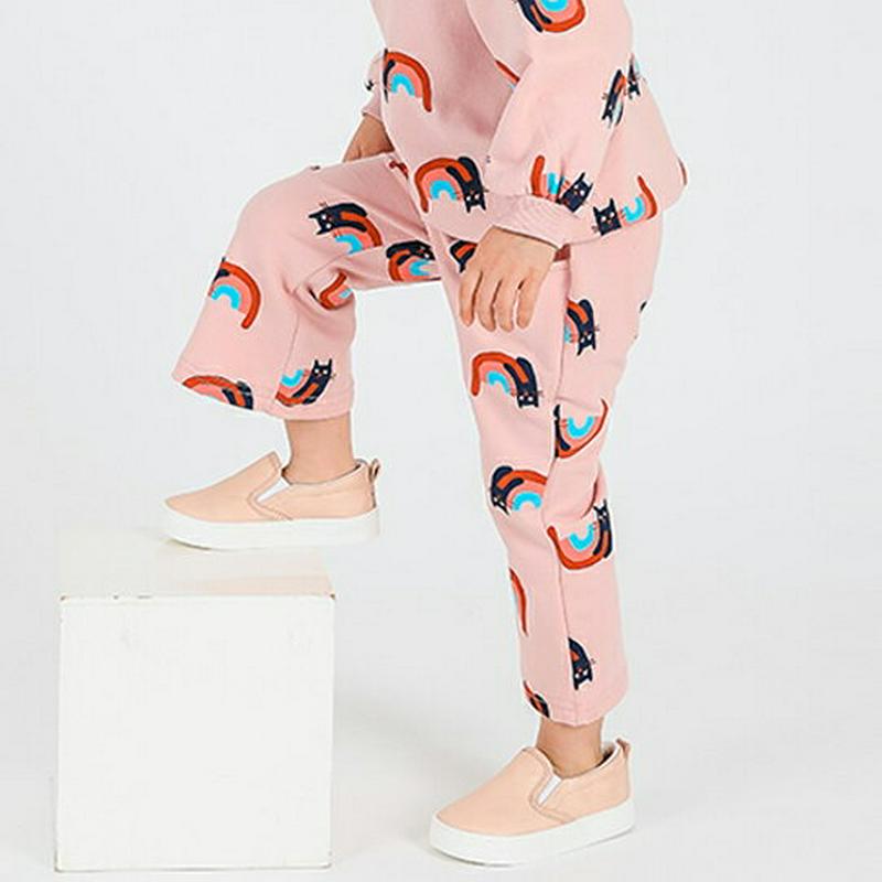 レインボーキャットパンツ・p000531 キッズ【3~8才】【pt】【長ズボン パンツ ロングパンツ ズボン ボトムス レインボー 虹 ねこ 猫 ネコ カジュアル ラフ 女の子 ピンク 子供 こども 子供服 こども服】【KIDS】