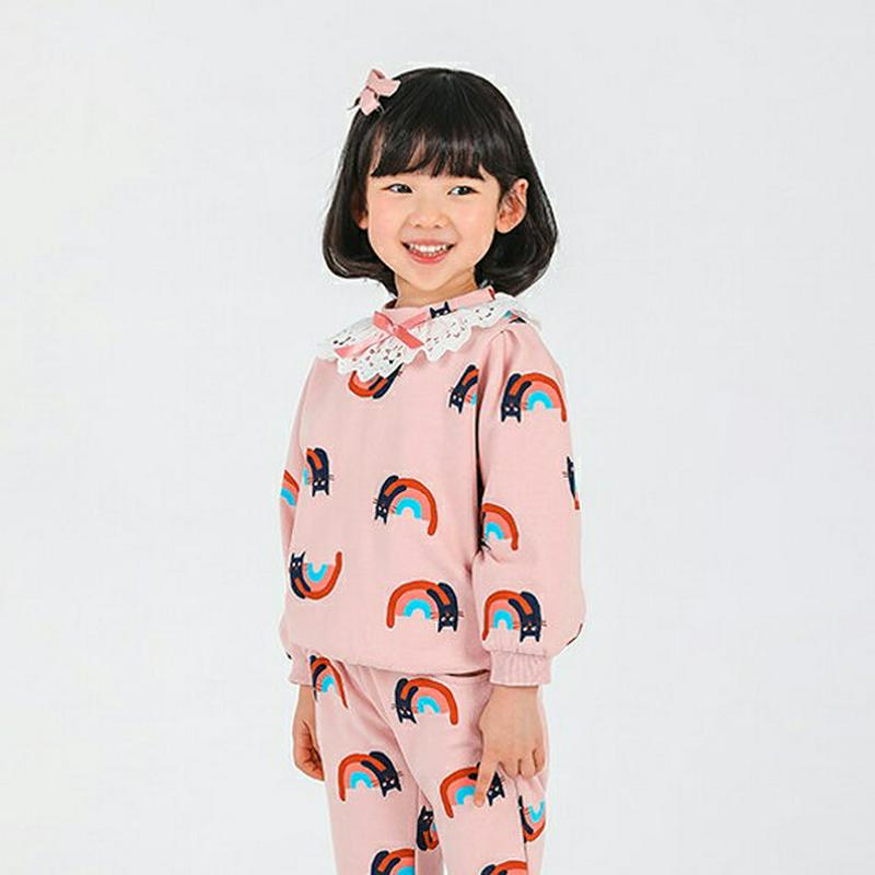 レインボーキャットスウェット・p000532 キッズ【3~8才】【tops】【トップス スウェット トレーナー 長袖 レインボー 虹 ネコ ねこ 猫 アニマル 可愛い かわいい 女の子 子供 こども 子供服 こども服】【KIDS】