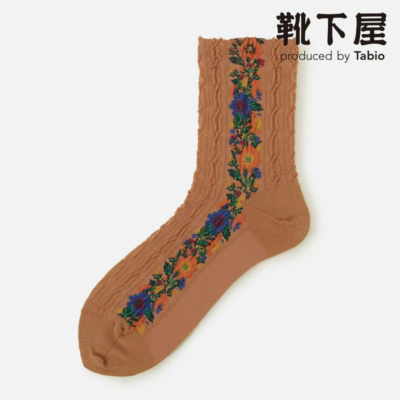 【あす楽】【靴下屋】 ニット風花柄サイドラインソックス / 靴下 タビオ Tabio くつ下 ドライ レディース 日本製