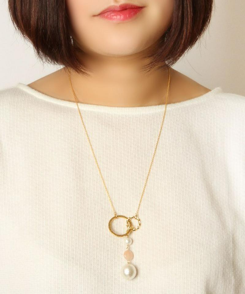 K14GF コットンパールY字ネックレスピンク