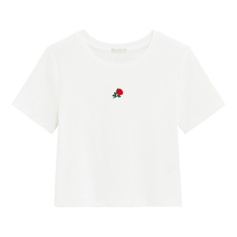 クロップド刺繍T(半袖)ローズY+E