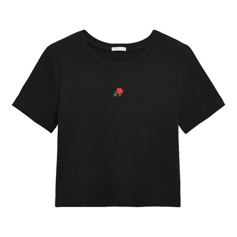 クロップド刺繍T(半袖)ローズY+E
