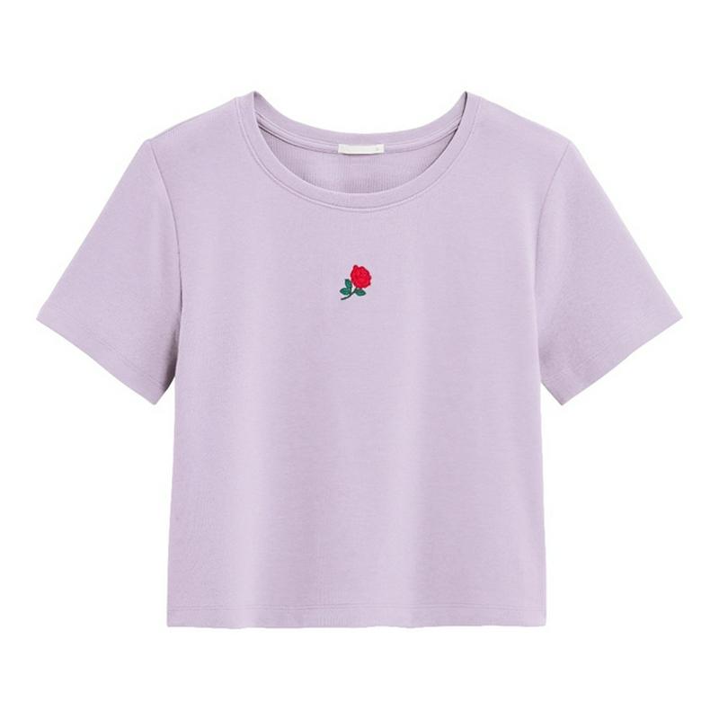 クロップド刺繍T(半袖)ローズY+E
