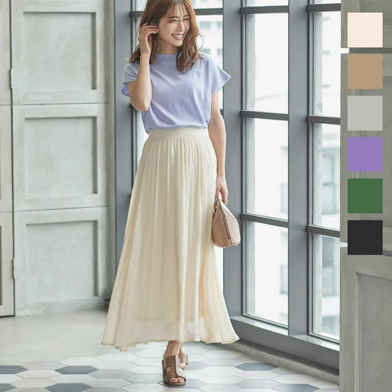 バックウエストゴムレーヨンスラブガーゼロングスカート [M2851]【入荷済】 レディース 涼しい マキシスカート 夏 旅行 リ