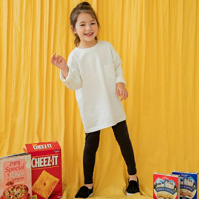 ポケットTシャツ&レギンスSET(ホワイトブラック)・p000913 キッズ【3~8才】【set】【セット トップス Tシャツ 