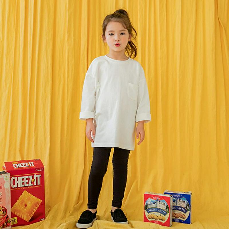ポケットTシャツ&レギンスSET(ホワイトブラック)・p000913 キッズ【3~8才】【set】【セット トップス Tシャツ 