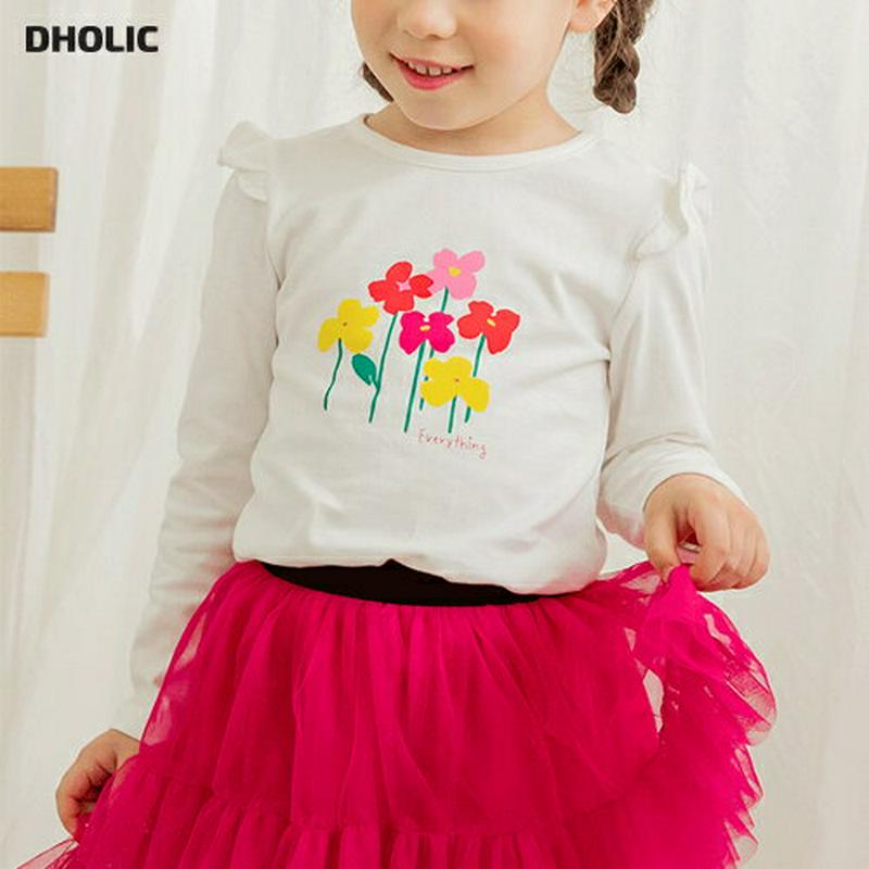 フリルフラワーポイントTシャツ(ホワイト)・p000906 キッズ【3~8才】【tops】【トップス Tシャツ 長袖 花 フラワ