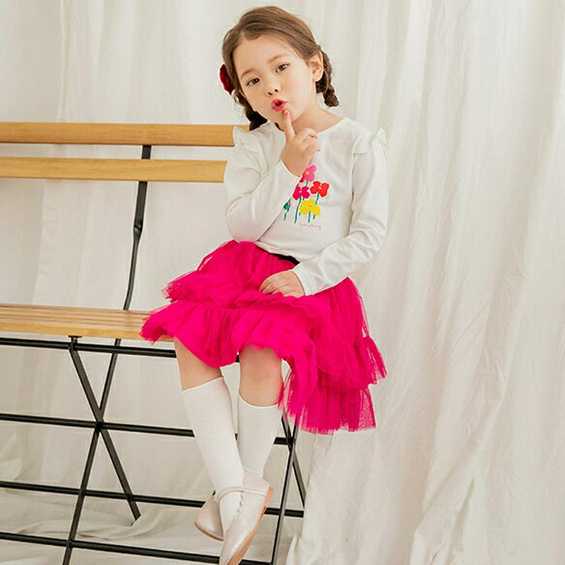 フリルフラワーポイントTシャツ(ホワイト)・p000906 キッズ【3~8才】【tops】【トップス Tシャツ 長袖 花 フラワ