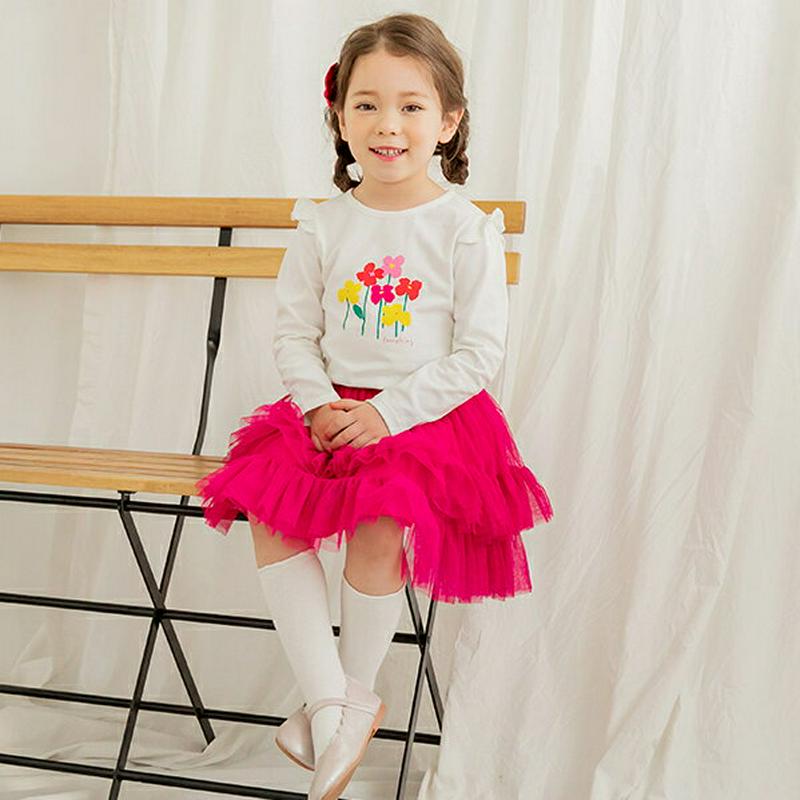 フリルフラワーポイントTシャツ(ホワイト)・p000906 キッズ【3~8才】【tops】【トップス Tシャツ 長袖 花 フラワ