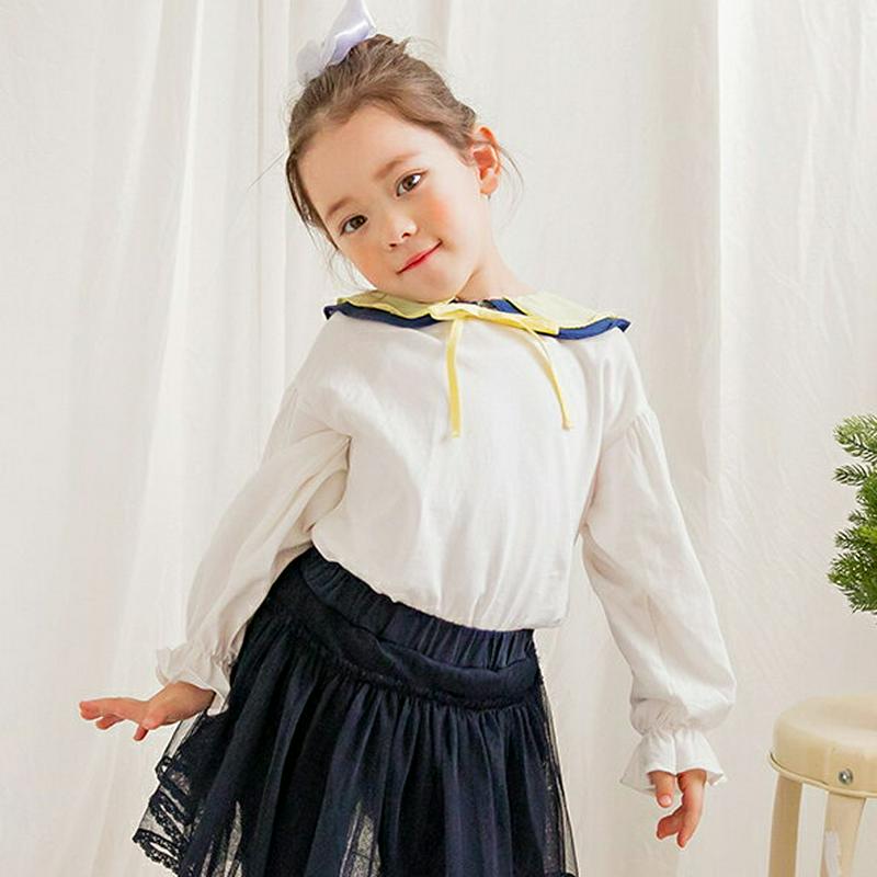配色ラウンドカラーTシャツ(ホワイト)・p000900 キッズ【3~8才】【tops】【トップス Tシャツ 長袖 ラウンドカラー