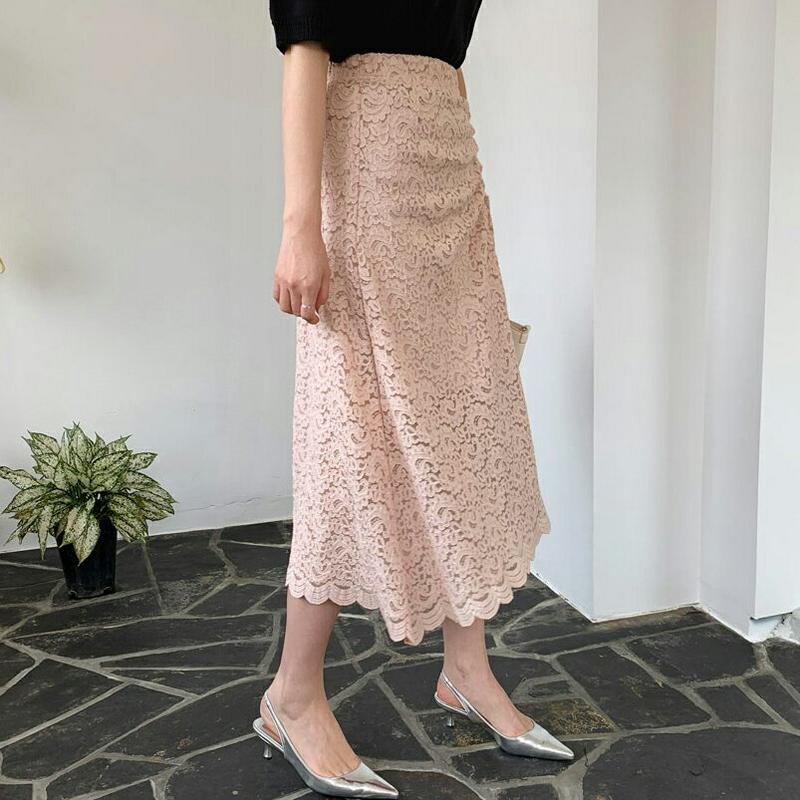 ギャザーレーススカート・全3色・b61673 レディース【sk】【スカート ミディ丈 ミディスカート 総レース レース レースス