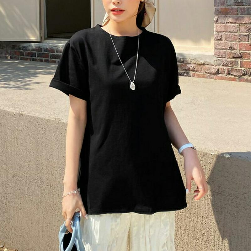 スリットヘムTシャツ・全4色・b61659 レディース【tops】【トップス　Tシャツ 半袖 ハーフスリーブ 単色 無地 無地T