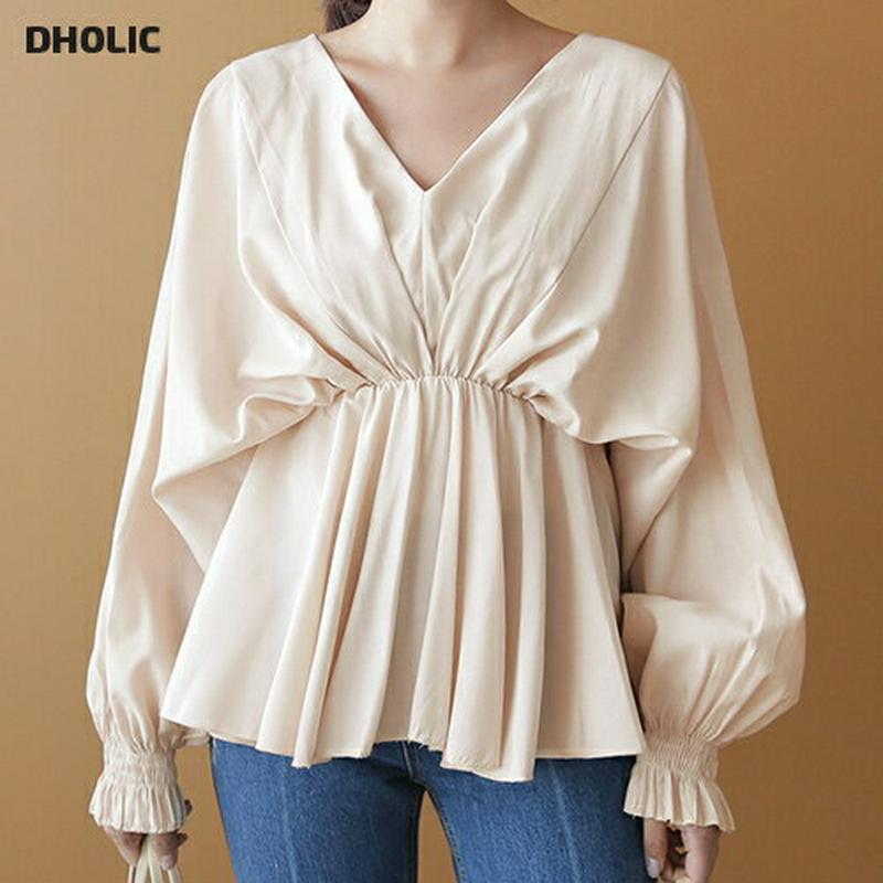 ≪人気商品再入荷≫Vネックギャザーフレアブラウス・全2色 b56534 レディース【bl】【トップス ブラウス フレア ウエスト