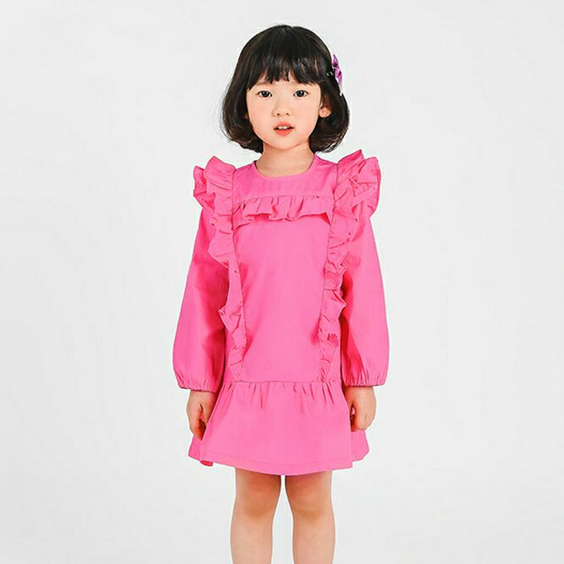 バルーン袖フリルラインワンピース・p000950 キッズ【3~8才】【ops】【ワンピース ミディ丈 ミディワンピース フリル フリルライン バルーンスリーブ 袖コンシャス 女の子 ガーリー 可愛い かわいい 子供 こども 子供服 こども服】【KIDS】