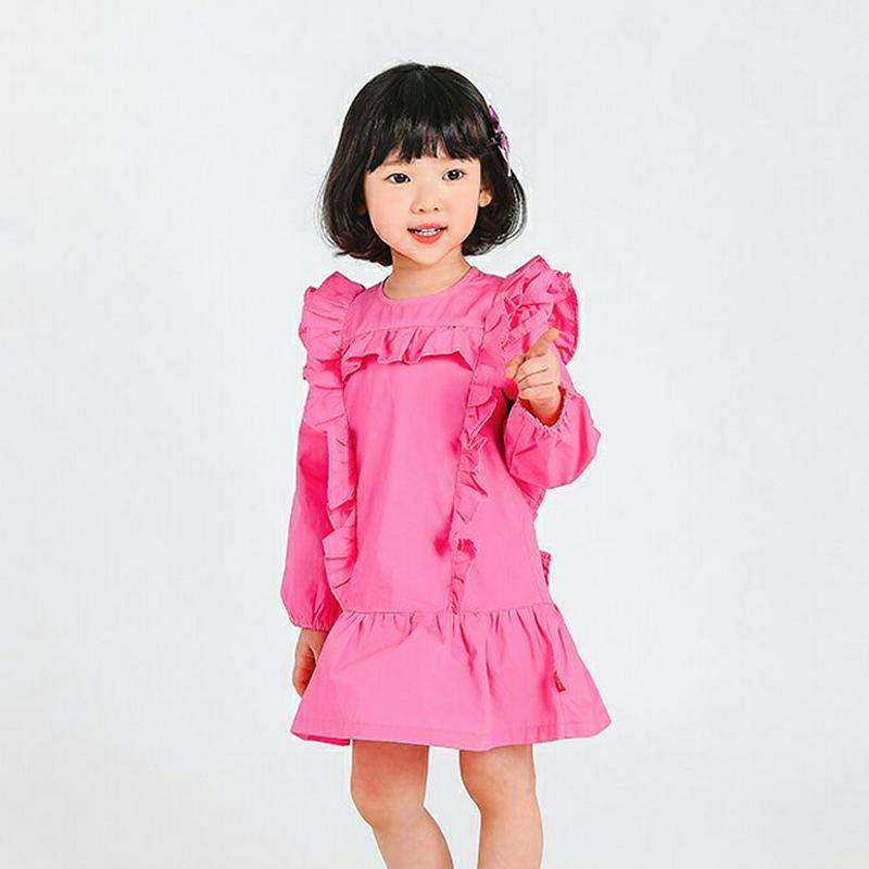 バルーン袖フリルラインワンピース・p000950 キッズ【3~8才】【ops】【ワンピース ミディ丈 ミディワンピース フリル フリルライン バルーンスリーブ 袖コンシャス 女の子 ガーリー 可愛い かわいい 子供 こども 子供服 こども服】【KIDS】