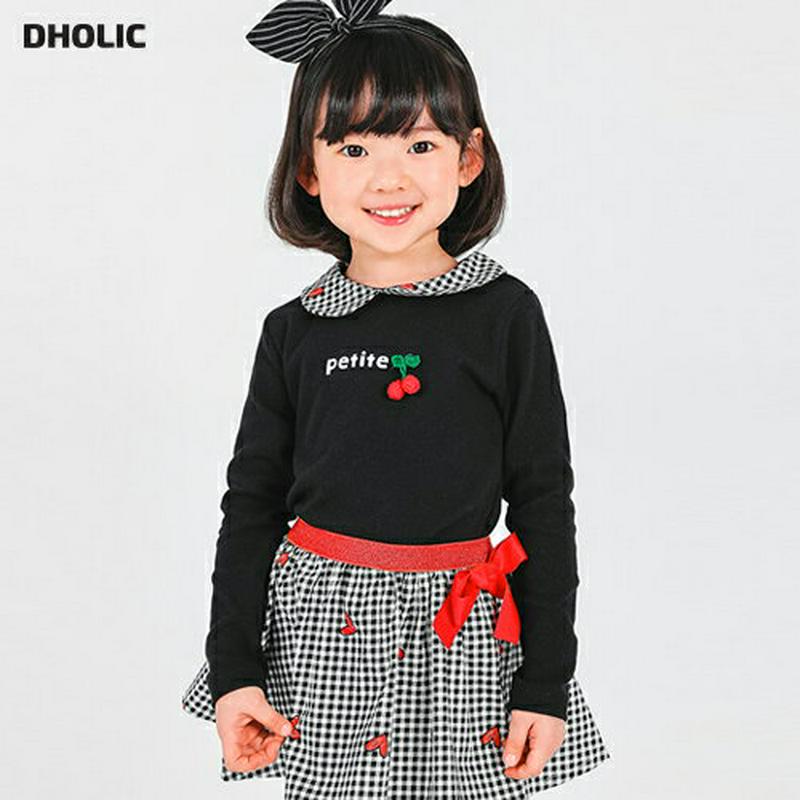 チェックカラーチェリーTシャツ・p000952 キッズ【3~8才】【tops】【トップス Tシャツ サクランボ さくらんぼ くだもの 果物 チェリー 長袖 カジュアル 女の子 子供 こども 子供服 こども服】【KIDS】