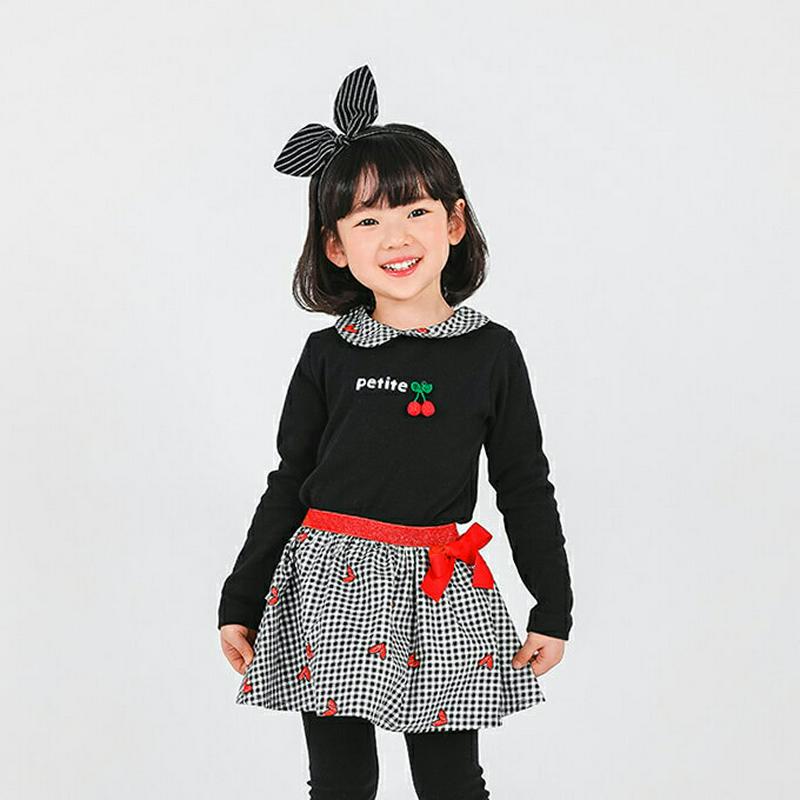 チェックカラーチェリーTシャツ・p000952 キッズ【3~8才】【tops】【トップス Tシャツ サクランボ さくらんぼ くだもの 果物 チェリー 長袖 カジュアル 女の子 子供 こども 子供服 こども服】【KIDS】