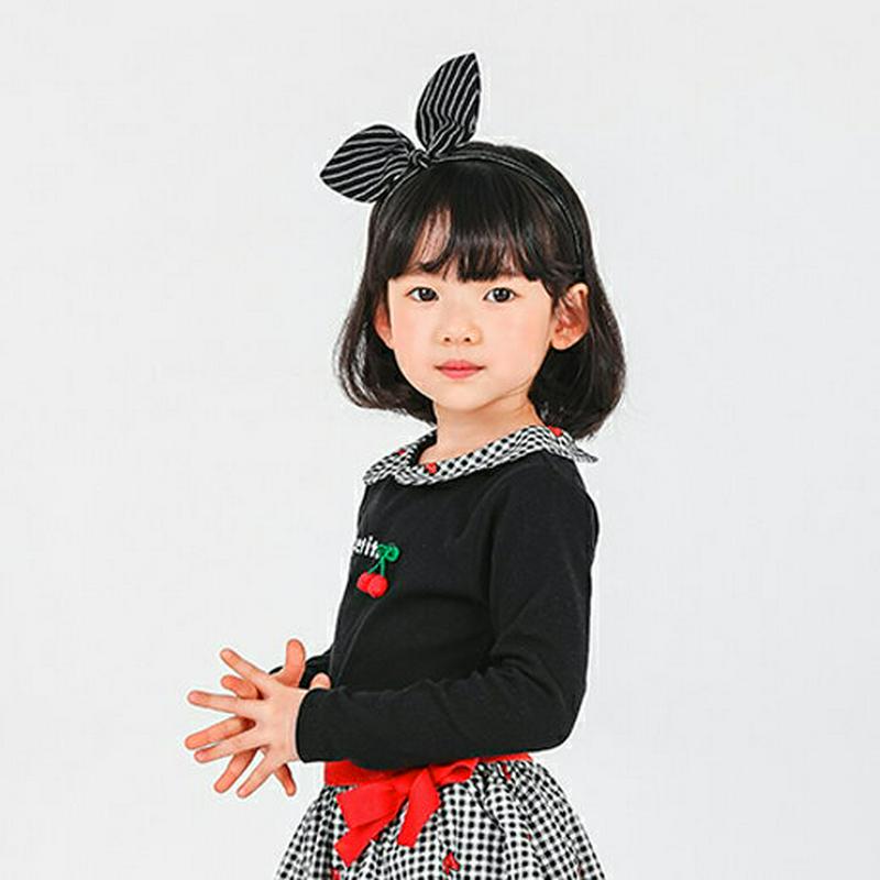 チェックカラーチェリーTシャツ・p000952 キッズ【3~8才】【tops】【トップス Tシャツ サクランボ さくらんぼ くだもの 果物 チェリー 長袖 カジュアル 女の子 子供 こども 子供服 こども服】【KIDS】