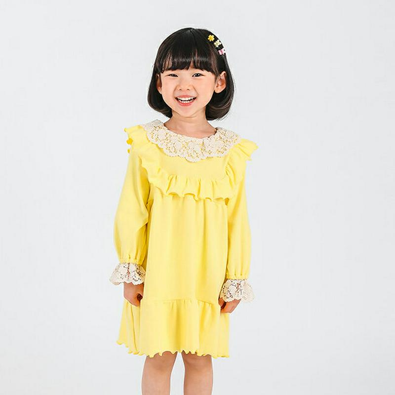 レースポイントフリルワンピース・p000951 キッズ【3~8才】【ops】【ワンピース ミディ丈 ミディワンピース 長袖 レース 襟コンシャス ガーリー 可愛い かわいい 女の子 子供 こども 子供服 こども服】【KIDS】