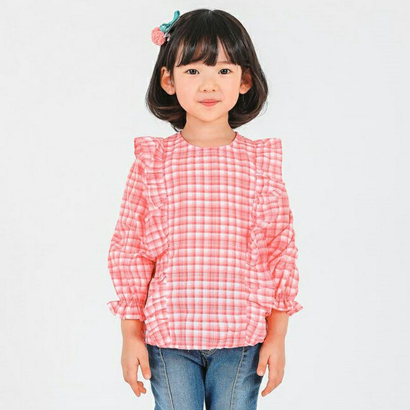 フリルラインチェック柄ブラウス・p000958 キッズ【3~8才】【bl】【トップス ブラウス チェック チェック柄 フリル ガーリー 可愛い かわいい 長袖 女の子 子供 こども 子供服 こども服】【KIDS】