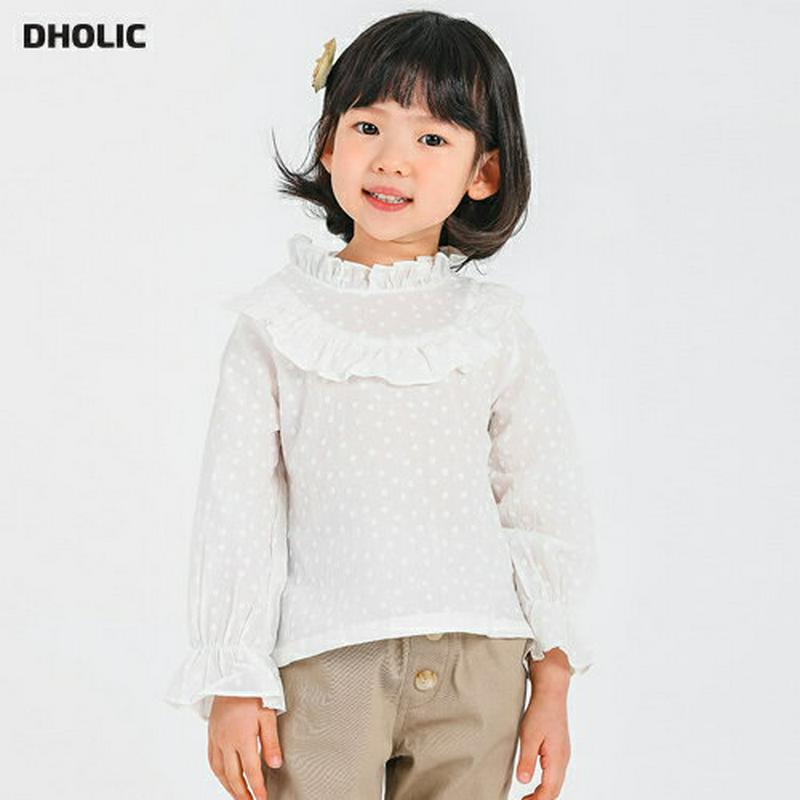 フリルネックフラワーポイントブラウス・p000956 キッズ【3~8才】【bl】【トップス ブラウス フリルネック 襟コンシャス 花柄 フラワー フリル 長袖 可愛い かわいい ガーリー 女の子 子供 こども 子供服 こども服】【KIDS】