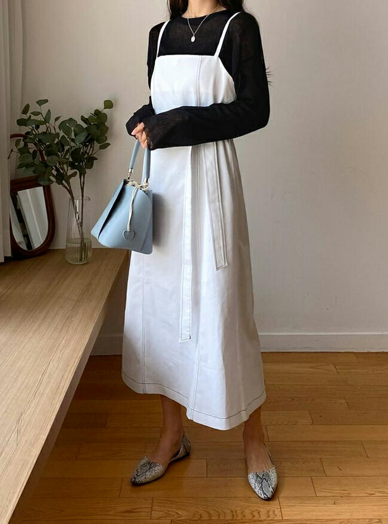 ストラップ付ステッチキャミワンピース・全2色・t58691 レディース 【ops】【ワンピース キャミソールワンピース スリーブ