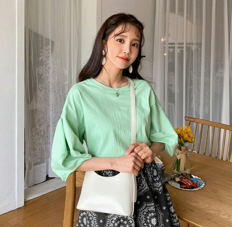 バルーンスリーブTシャツ・全3色・b58678 レディース 【tops】【トップス Tシャツ 無地 単色 七分丈 七分袖 7分袖