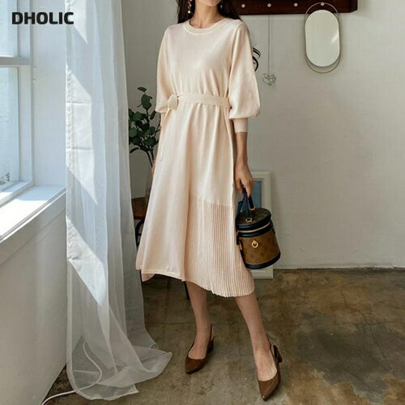 ストラップ付プリーツニットワンピース・全2色・e58694 レディース 【ops】【ワンピース ミディ丈 ミディワンピース ニッ