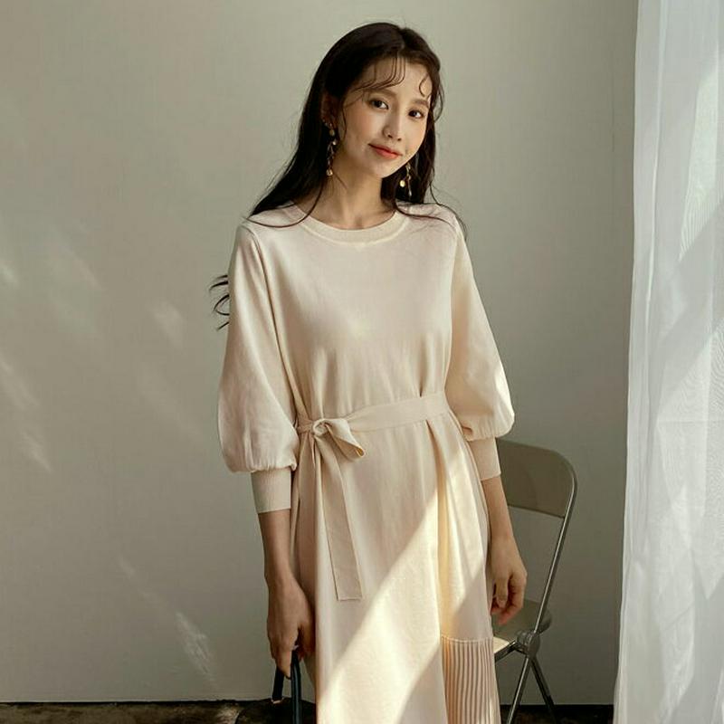 ストラップ付プリーツニットワンピース・全2色・e58694 レディース 【ops】【ワンピース ミディ丈 ミディワンピース ニッ